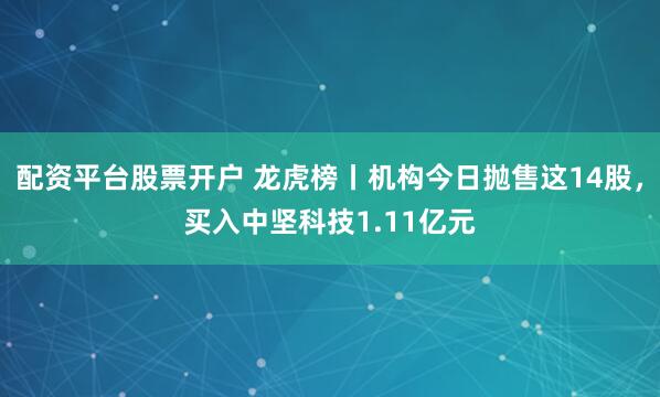 配资平台股票开户 龙虎榜丨机构今日抛售这14股，买入中坚科技1.11亿元