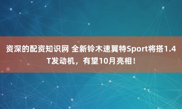 资深的配资知识网 全新铃木速翼特Sport将搭1.4T发动机，有望10月亮相！